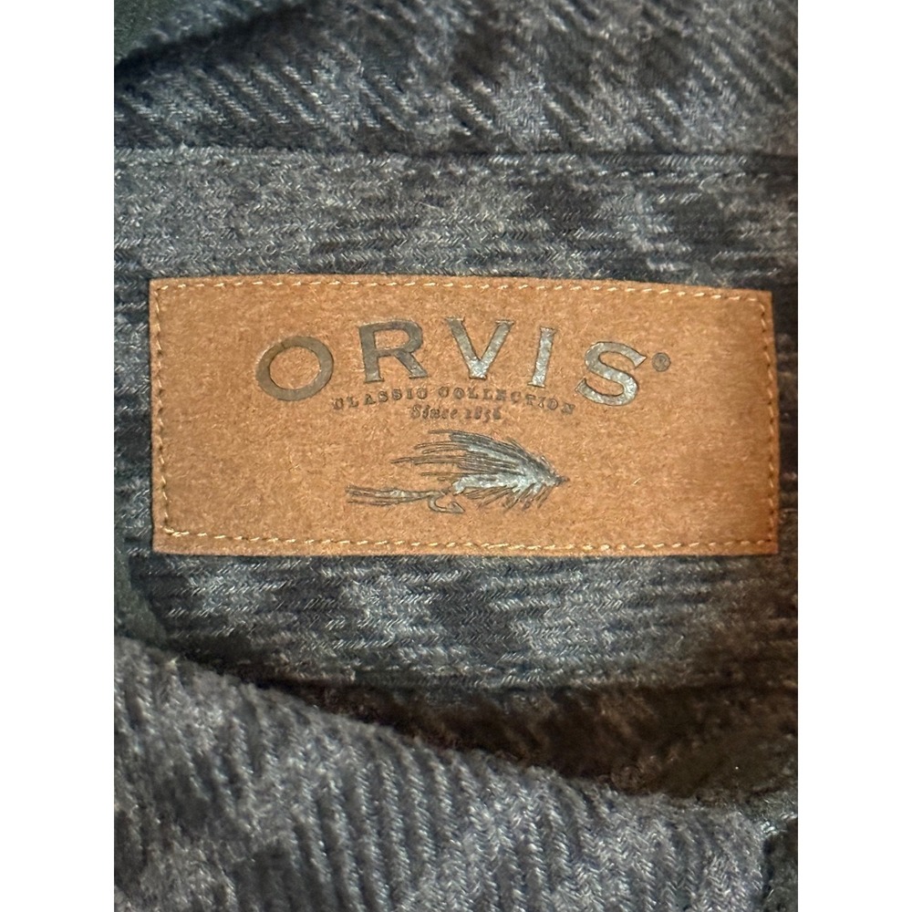Orvis Men's Size M Gray and Black Plaid Heavy Weight Flannel Shirt - Picture 3 of 7